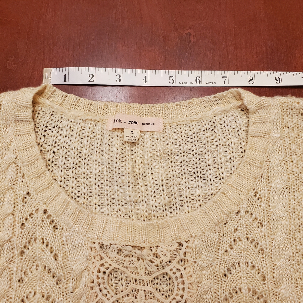 Pink Rose Women's Cream Knit Sweater with Crochet Size M - Picture 6 of 10